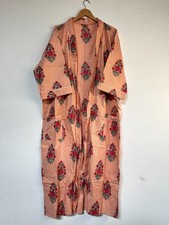 Indian Peach Stripe Cotton Robe Long Kimono Sleepwear Night Suit Kimono Bathrobe