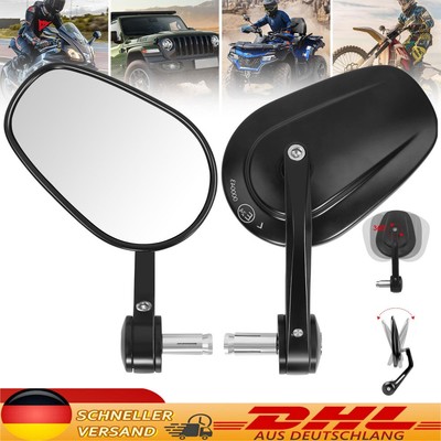 2x Motorrad Lenkerendenspiegel Lenker Spiegel E-Geprüft 7/8'' Aluminium Schwarz