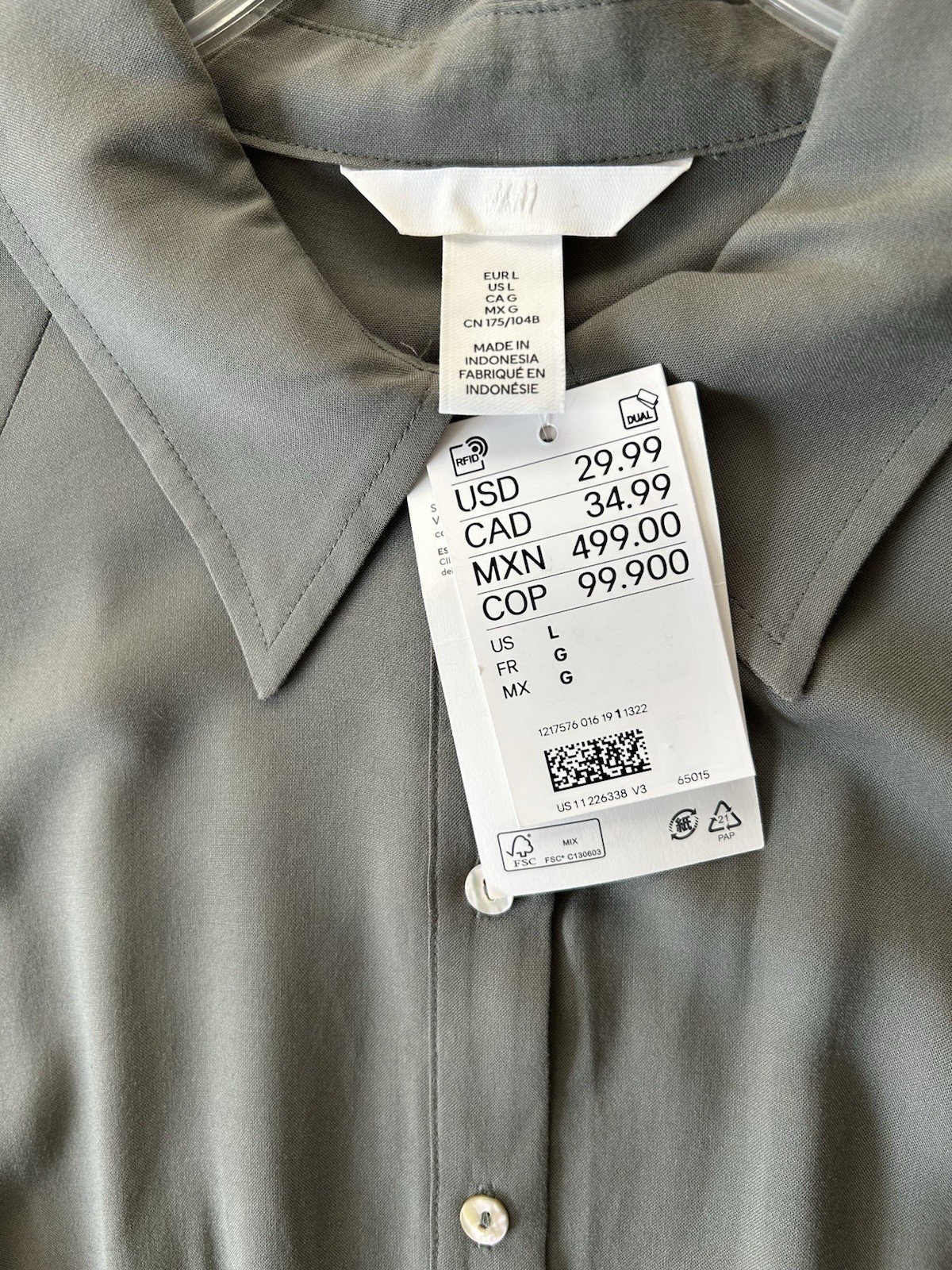 H&M Women's Tie Belt Shirt Dress NWT Large Dark Khaki Green Short Sleeve thumbnail 8