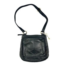Fossil Black Pebbled Leather Crossbody Bag Organizer Messenger Key Charm