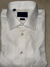 DAVID DONAHUE MENS WHITE COTTON MICRO DOBBY REGULAR FIT DRESS SHIRT 17/32-33