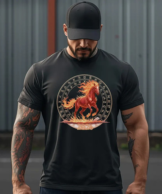 #ad #ad Flaming Horse Illustration T shirt Mythical Fire Stallion Tee Gift for Family $14.88