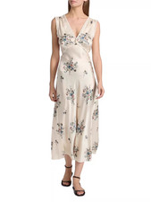 Women Doen V-neck Floral Sleeveless A-line Midi Dress