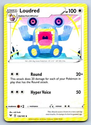Pokemon Loudred SWSH04: Vivid Voltage SWSH04 136/185 NM Uncommon miki kudo