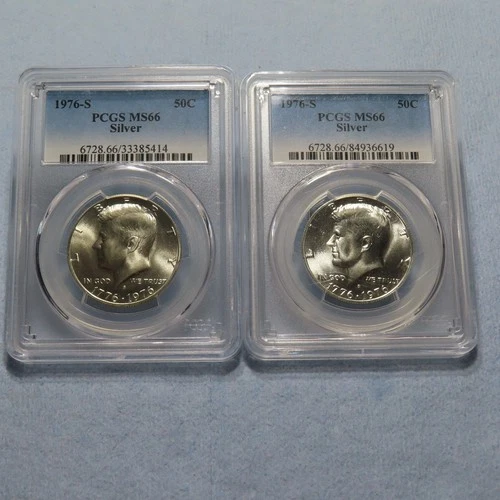 LOT OF ( 2 ) 1976 S PCGS MS66 SILVER KENNEDY HALF DOLLAR COINS 50 CENT