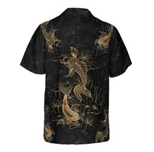 Golden Koi Fish On Waves Hawaiian Shirt