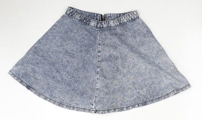 Topshop Damen blau Baumwolle Minirock Größe 8 Reißverschluss