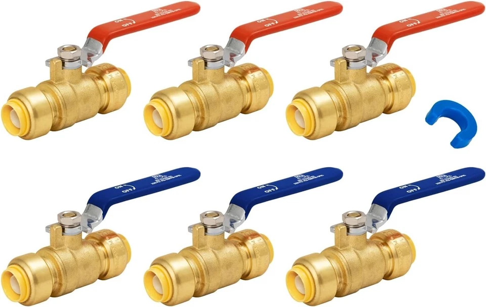 6 Pack 1/2" Push-to-Connect Ball Valves, Red & Blue Handles - Image 3 of 4