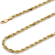 Solid 14k Yellow Gold 3mm Diamond Cut Solid Rope Chain 20 22 24 26 Inches