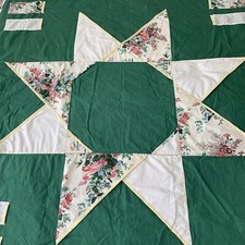 Green Patchwork Quilt Picnic Throw Blanket Travel Handmade Star Pinwheel Pink