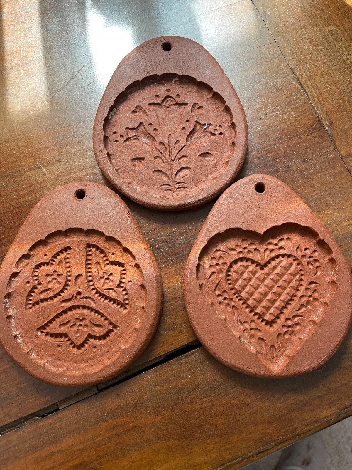 Handcrafted Red Clay Cookie Molds - Hearts & Flowers - Danish Cottage Life