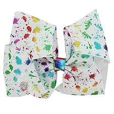 JoJo Siwa Large Cheer Hair Bow Paint Splatter Multi-color White 8 in BRAND NEW