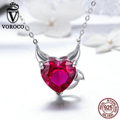Collar Colgante Diablo Plata Esterlina Voroco S925 Gema Roja Dije Cadena Joyería - Imagen 6 de 12