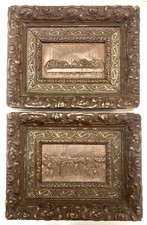 Coppia Di Quadri Liberty. Bassorilievi In Metallo Con Ricche Cornici.Ultima Cena