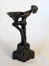 Vintage Fritz & Floyd candleholder Art Deco black Female figure Statue 9" stampd
