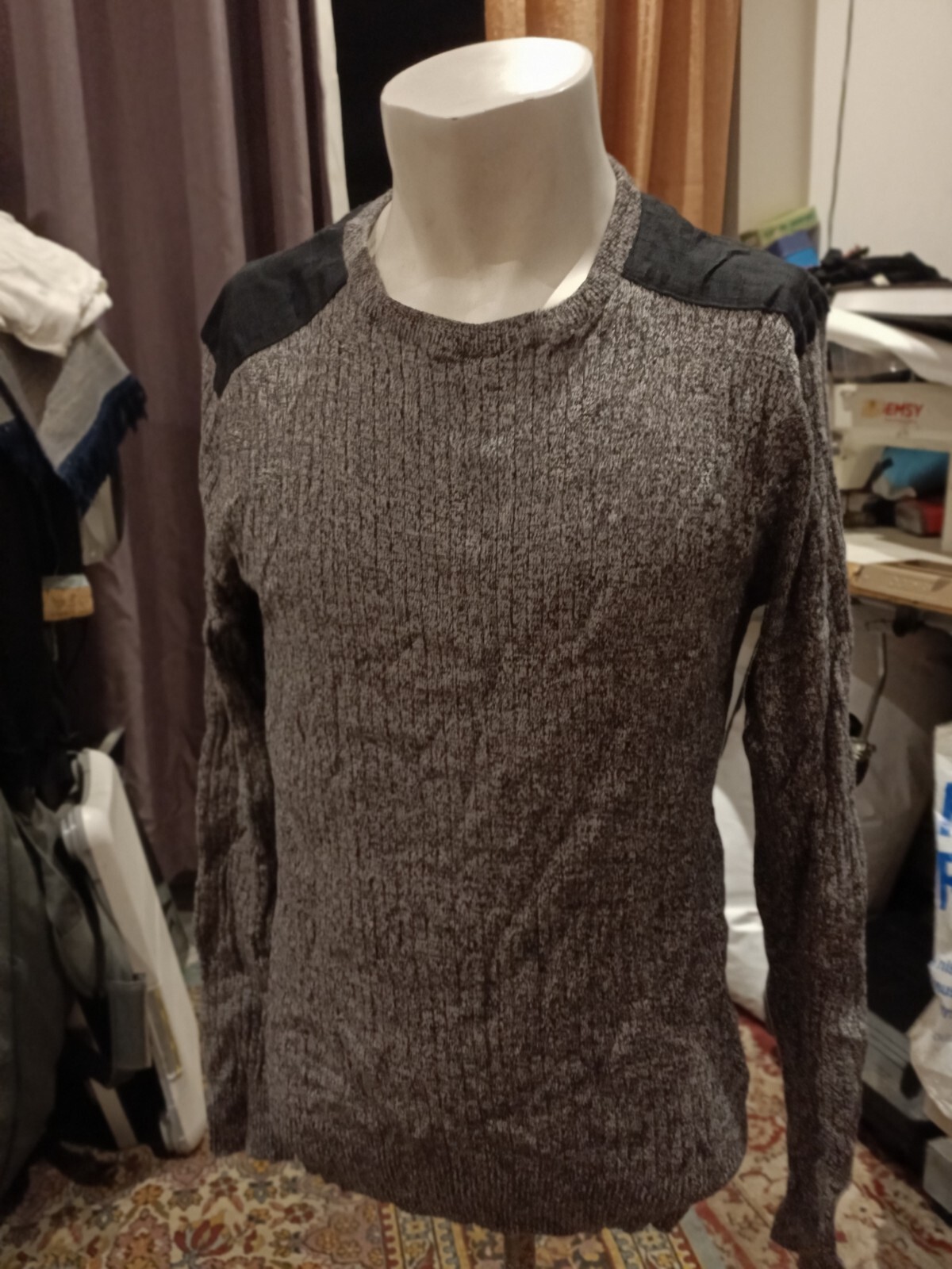 Twistedsoul Men Grey Black Crew neck Knitted Long Sleeve pullover Jumper Size M image 3