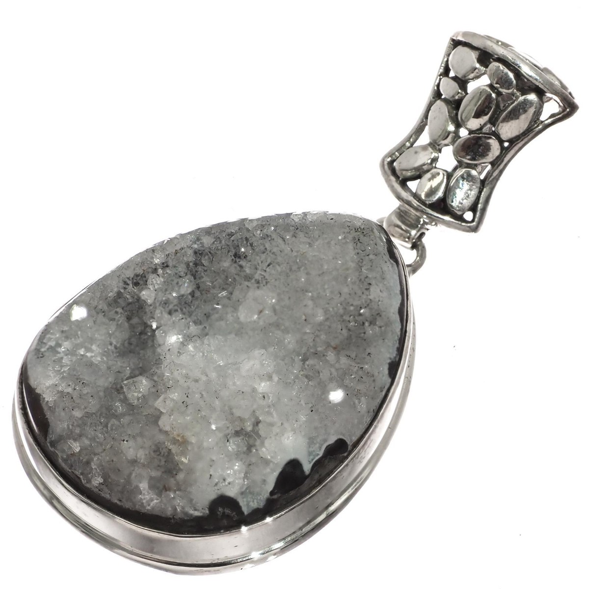 925 Sterling Silver Agate Druzy Drusy Sterling Pendant, 3/4