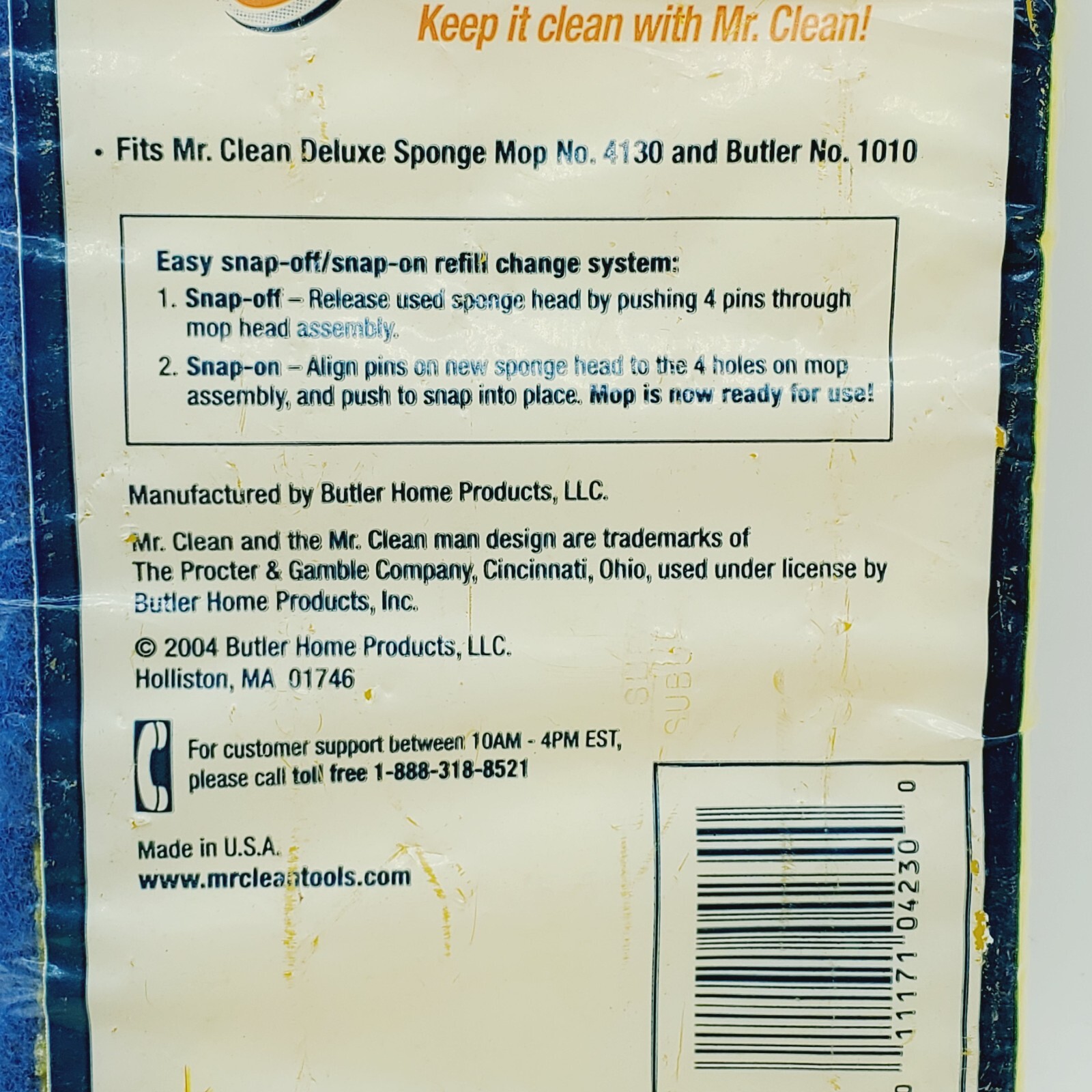 Mr Clean Sponge Mop Refill NIP No. 4230 Fits Deluxe 4130 & Butler No