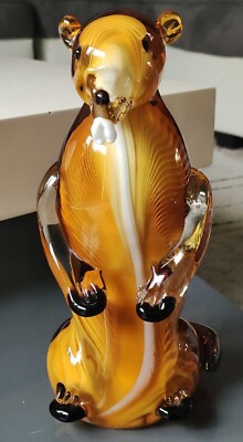 Große Figur Biber Briefbeschwerer, aus mundgeblasenem Kunstglas Bernstein, Murano / 24 cm