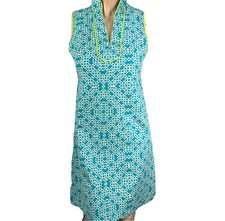 ELIZA J Dress Blue Geometric Print Sleeveless Size 6 Shift Tunic Turquoise Teal