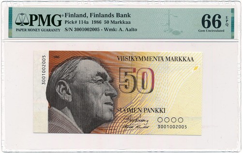 Finland - 50 Markkaa 1986 * P114a * PMG Gem UNC 66 EPQ * scarce type w/o Litt.