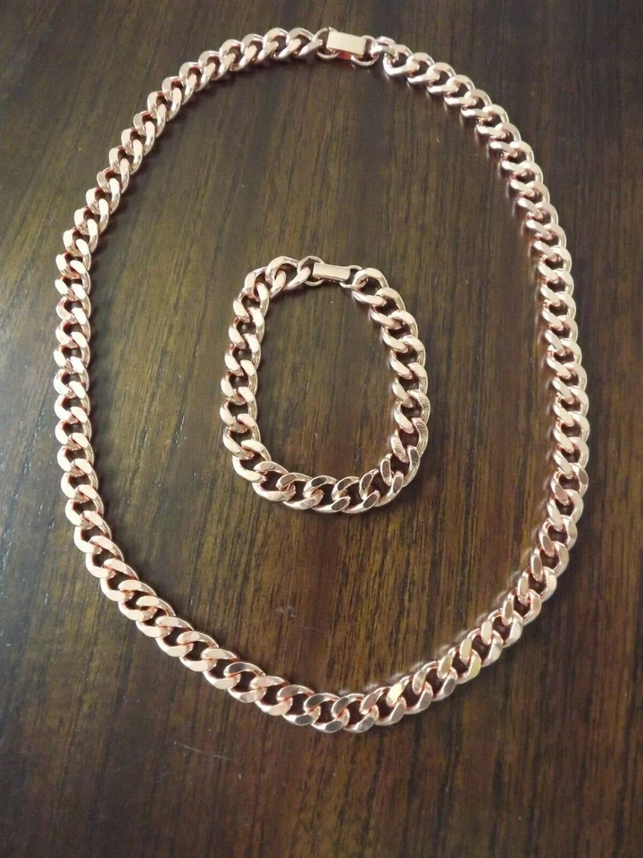 Conjunto de pulsera/collar de cadena cubana de cobre macizo puro bordillo artritis Foto 2 de 4