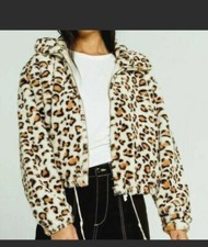 Victoria's Secret PINK Know One Cares  Cream Leopard Fur Jacket L New