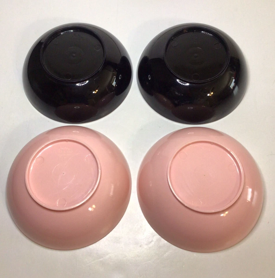 Sterilite Cereal Soup Bowls 2 Pink 2 Black Plastic Vtg - Image 4 of 4