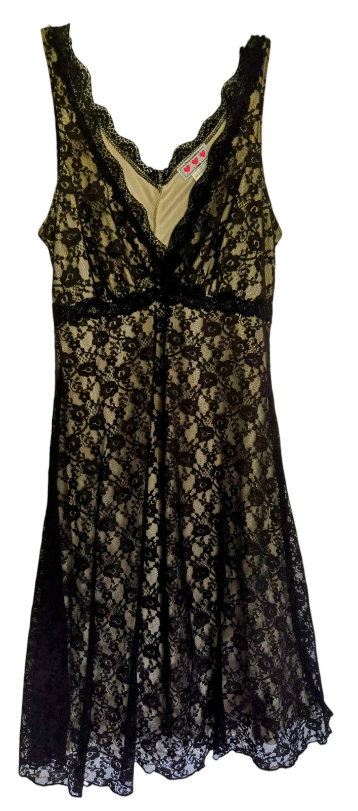 Trixxi Size M Three Pink Hearts Sleeveless Black Lace Dress With Ruffle Slip