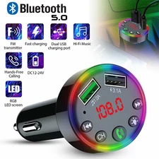 Bluetooth Car FM Transmitter Wireless Adapter Dual USB Charger Colorful Lights