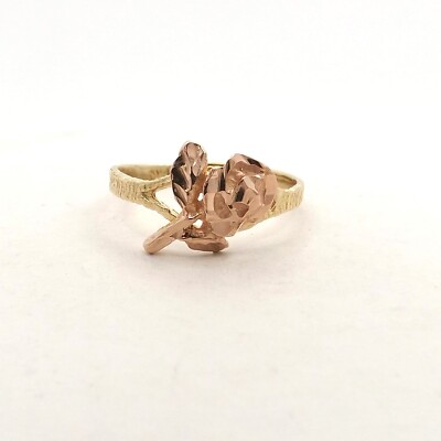 Massiver Bandring 14 Karat Gold mit Stiel Rose Blume zweifarbig Gr.6 neu