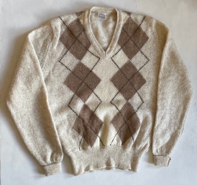 Vintage 50er 60er Jahre Herren Argyle Check Pure Shetland Wool Pullover