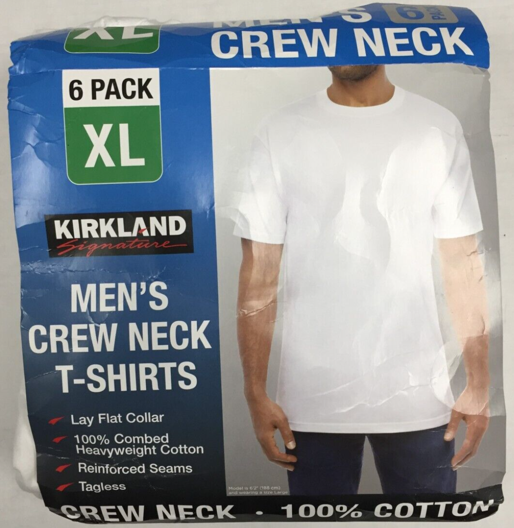 Kirkland Signature Mens Crew Round Neck Undershirt Tee 6 PACK WHITE X