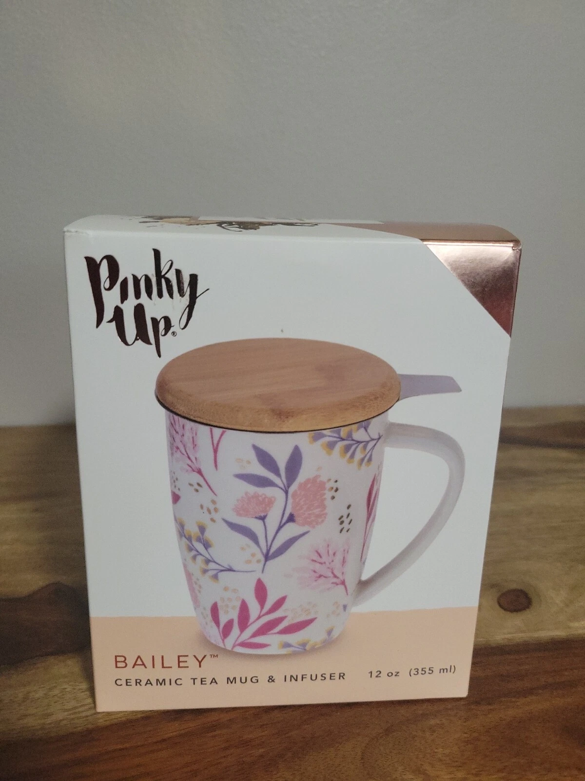 Bailey Botanical Bliss Ceramic Tea Mug Infuser by Pinky Up 12 oz New Sealed