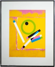 Beautiful Vintage Modernist Oil Painting by Jon Henry Colorful Geometric Fine! 7