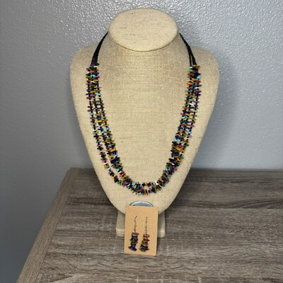 Native American Traditional Colorful Died Shell Turquoise Necklace W Earrings