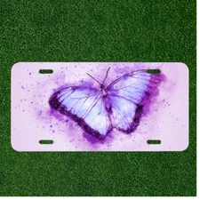 Custom Personalized License Plate Tag With Gorgeous Purple Butterfly Sparkles