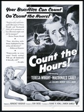 1953 sexy pinup woman art Count The Hours movie release vintage trade print ad