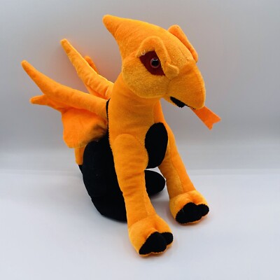 Orange Black Large Dragon Plush Wings Winged 12