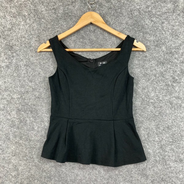 Bardot Top Womens 8 Black Sleeveless Boat Neck Zip Peplum Business Event 10118
