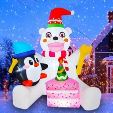 5 FT Outdoor Christmas Decorations, Inflatable Polar Bear with Penguins Blow up