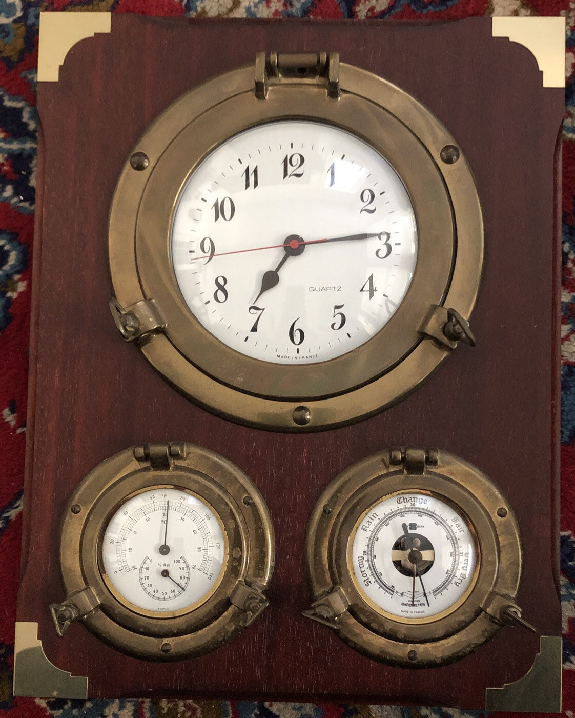 Bey Berk clock barometer Temp Porthole Nautical Steam Punk PatinaMade In France