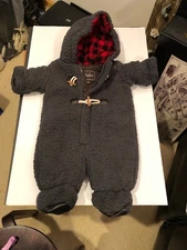 Pistachio 3/6M Baby Zip-up Body Suit Faux Grey Fur-Brown/ Red Checkered Lining
