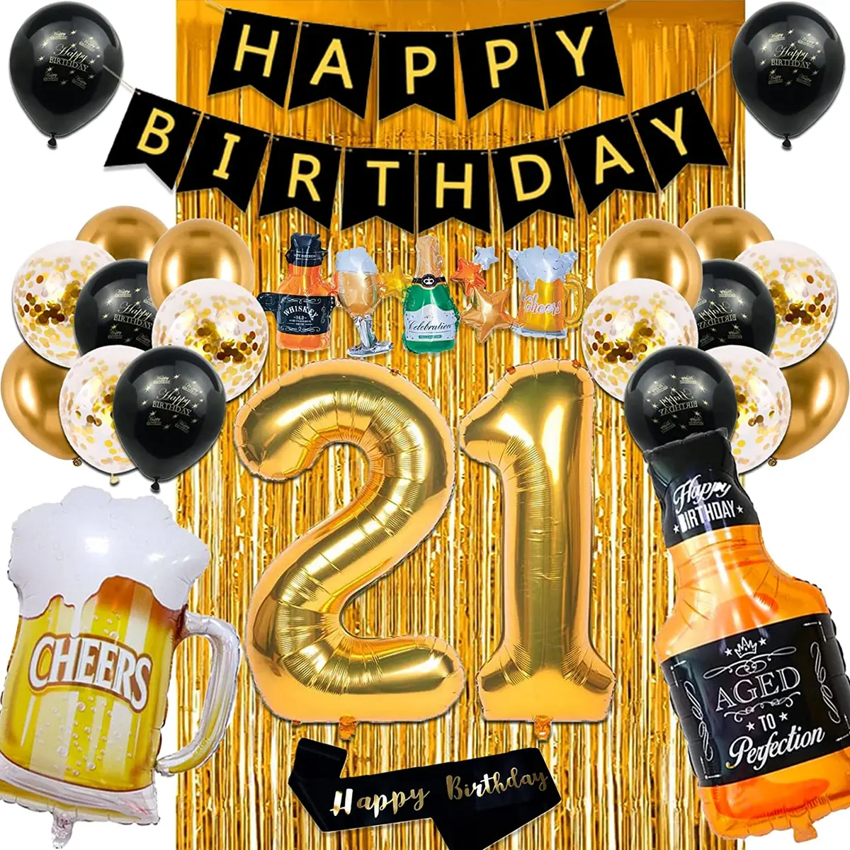 21St Birthday Decorations for Him Her, Black and Gold 21 Birthday Decorations wi