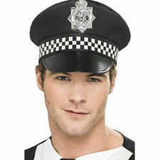 ADULT POLICEMAN HAT Police Cop Fancy Dress Costume Peak Cap With Check Band UK