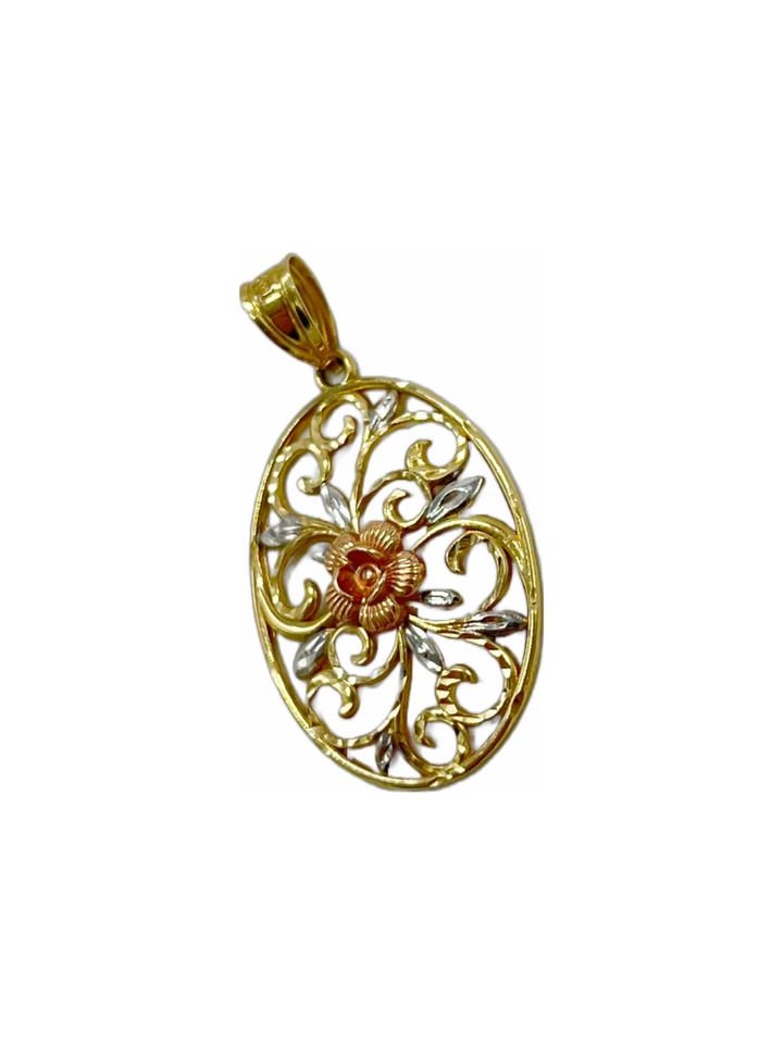 Colgante Flor Floral Oro Amarillo Blanco y Rosa 14k Foto 3 de 4