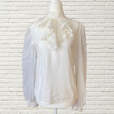 Vintage 70s Gunne Sax Blouse High Neck Sheer Ruffle Collar Edwardian Size 9