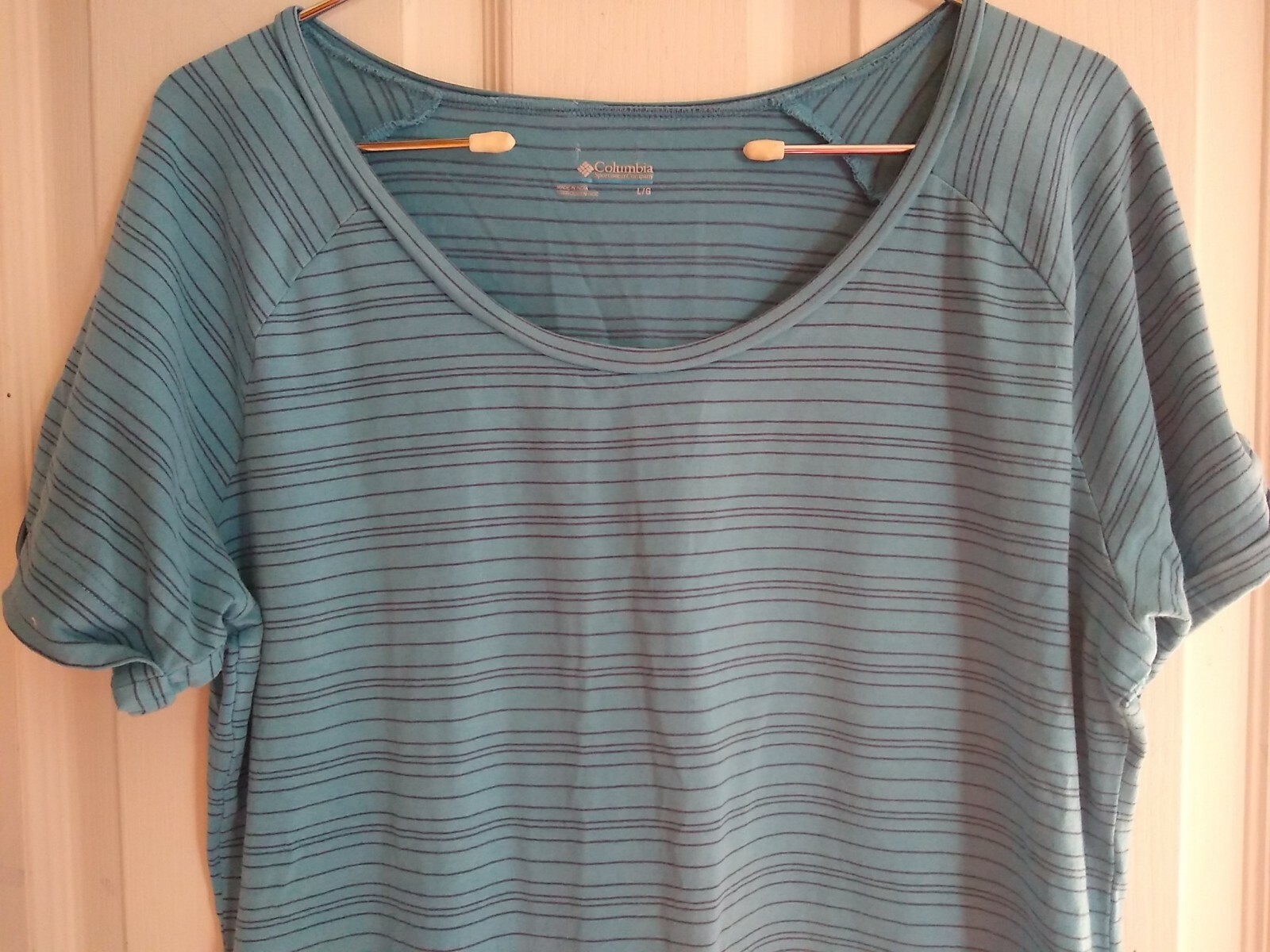 Columbia Basic T-Shirt Large Turquoise Striped Co… - image 2