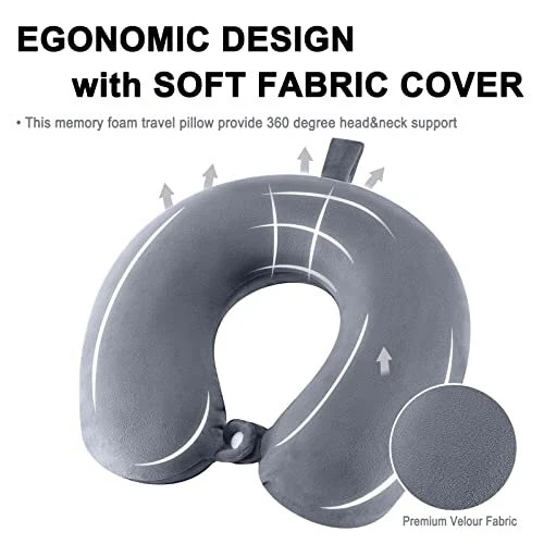 Travel Pillow for Airplane-2 Pack Memory Foam Neck Pillows Soft & Support Tra...