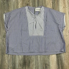 Carven Cotton Cap Sleeve Blouse Women’s Size 38 Blue White Striped 